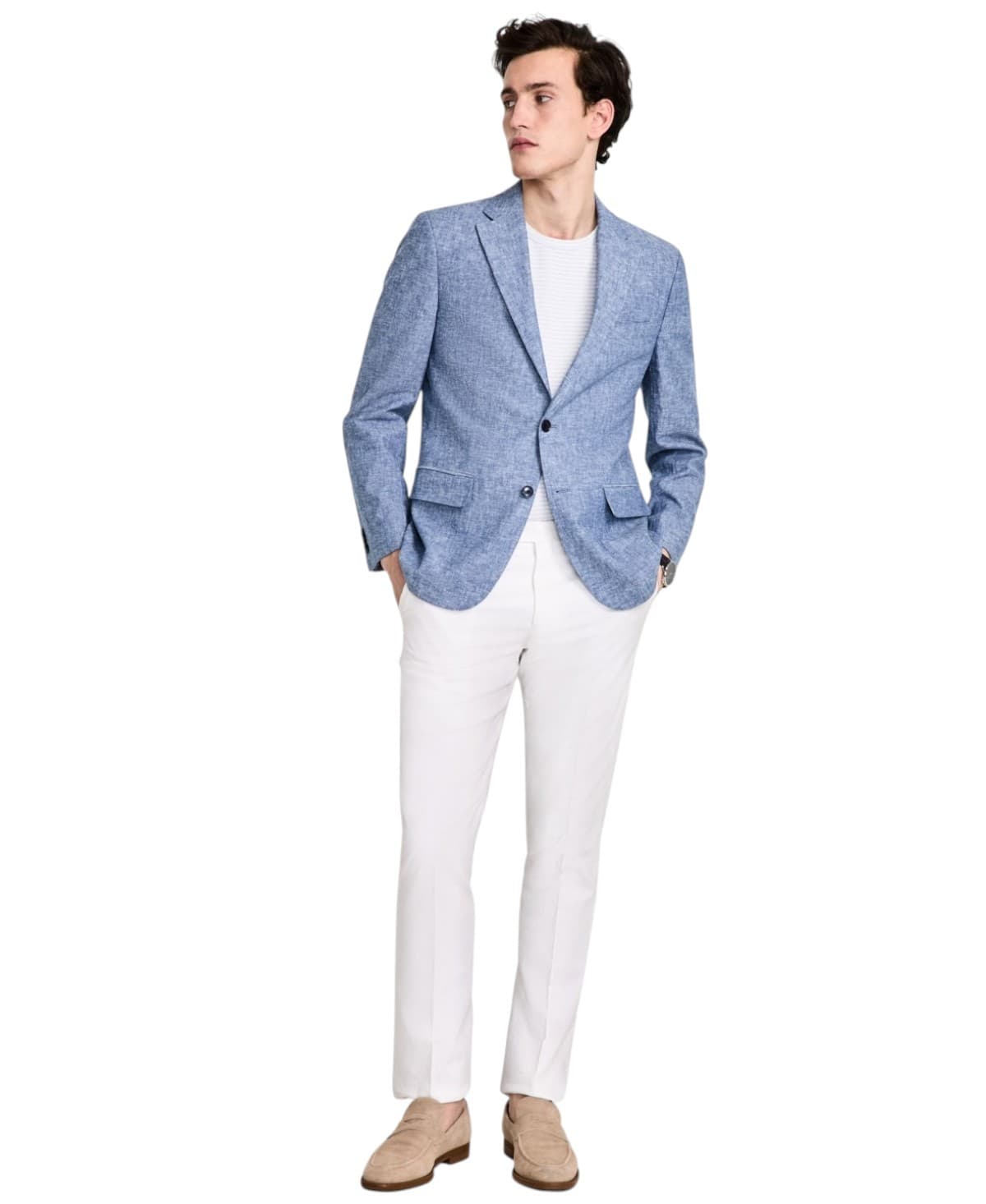 Tommy Hilfiger Mens Modern fit Sport Coat Blazer 40 L Light Blue Solid Stretch