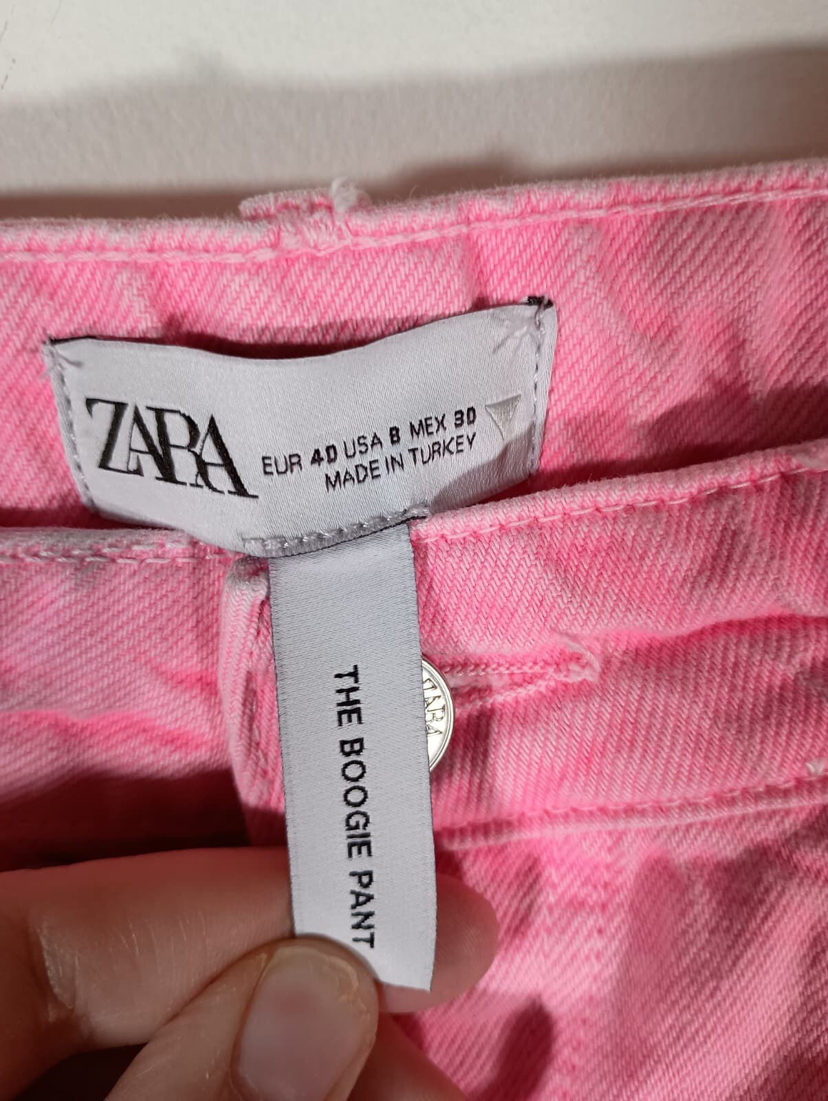 Zara Boogie Neon Pink Womens Denim Wide Leg Hippie Barbie Acid Wash Jeans Size 8 thumbnail 3