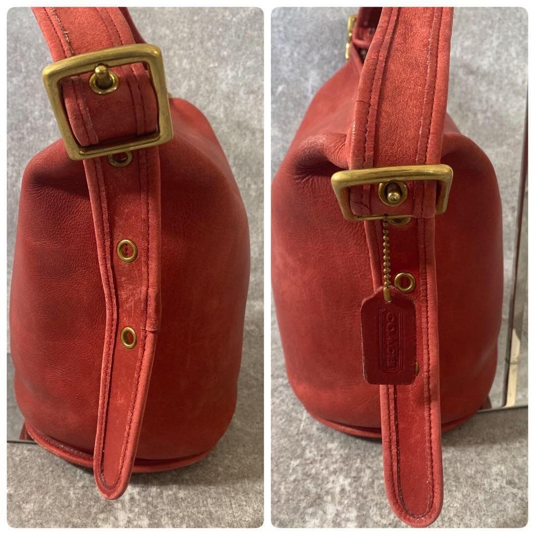 COACH 9953 Vintage Bucket Shoulder Bag Ziplock Leather Red Gold Hardware Japan thumbnail 14