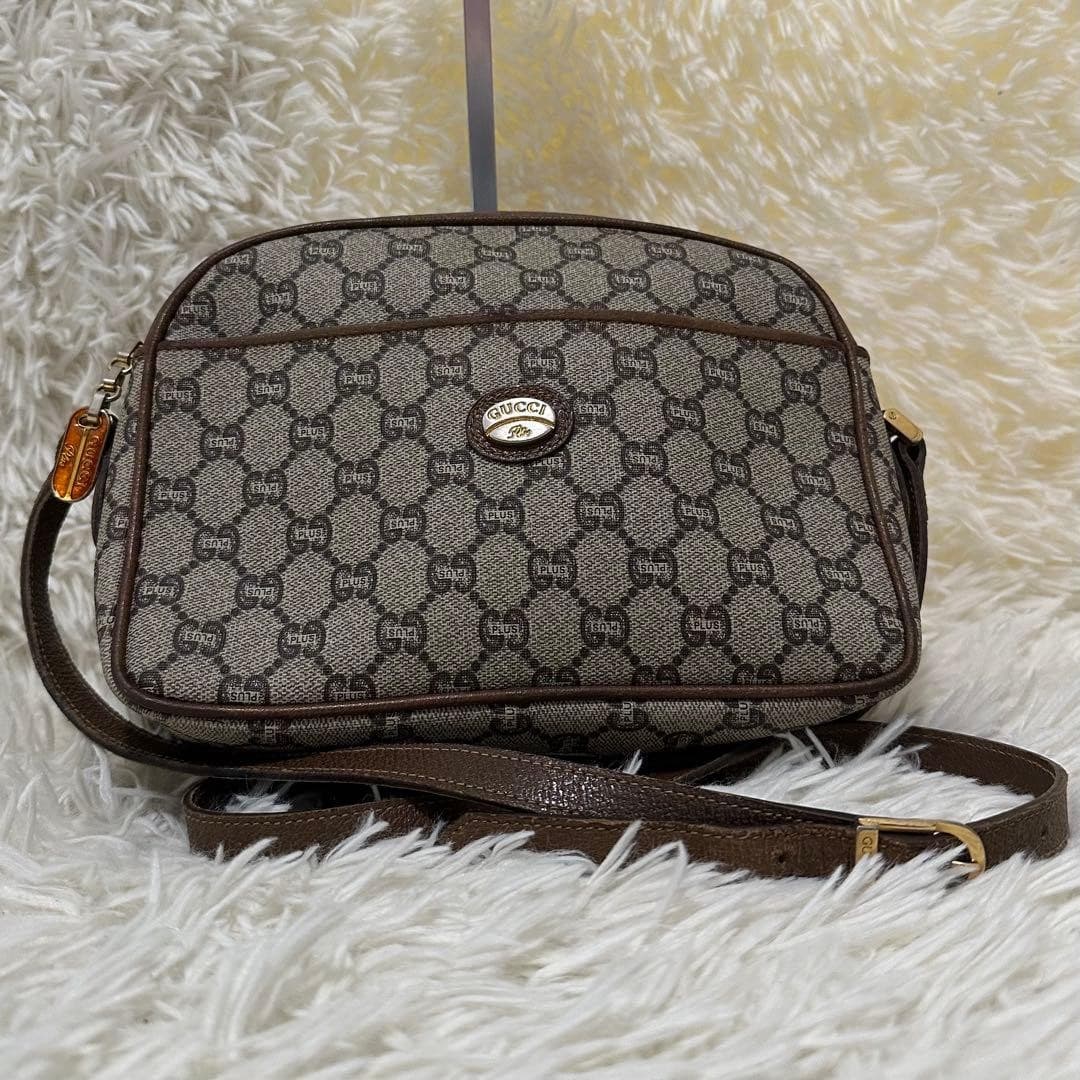 GUCCI Plus GG All-Over Logo Leather Shoulder Bag Brown Charm Italy thumbnail 22