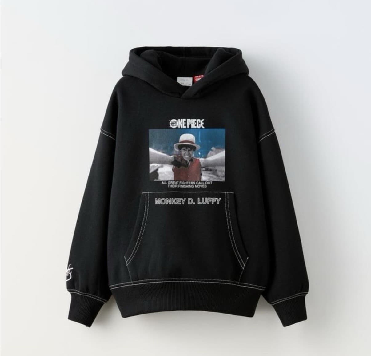 NWT Zara Big Boys Netflix One Piece Black Fleece Hooded Pullover Sweatshirt 9-10