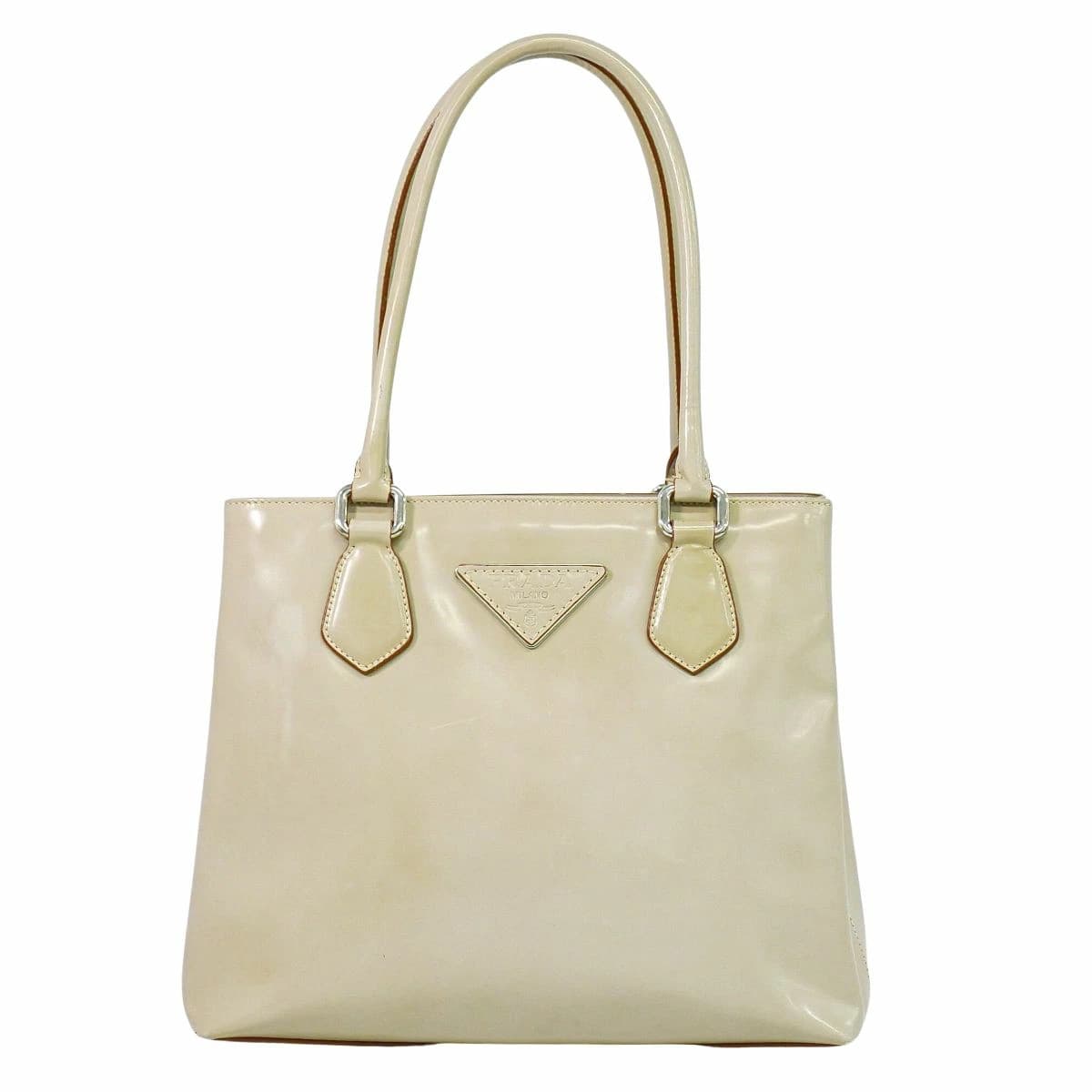 Prada BR3466 Pink Beige Patent Leather Tote Bag Vintage Authentic