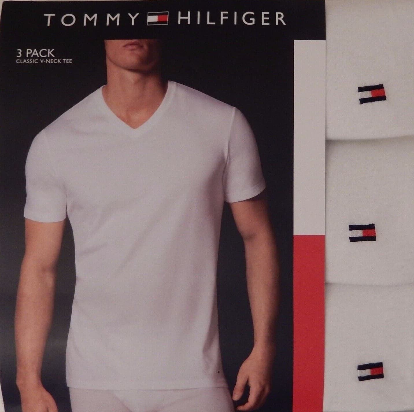 3 TOMMY HILFIGER MENS 100% COTTON WHITE V NECK S M L XL XXL T-SHIRTS UNDERSHIRTS