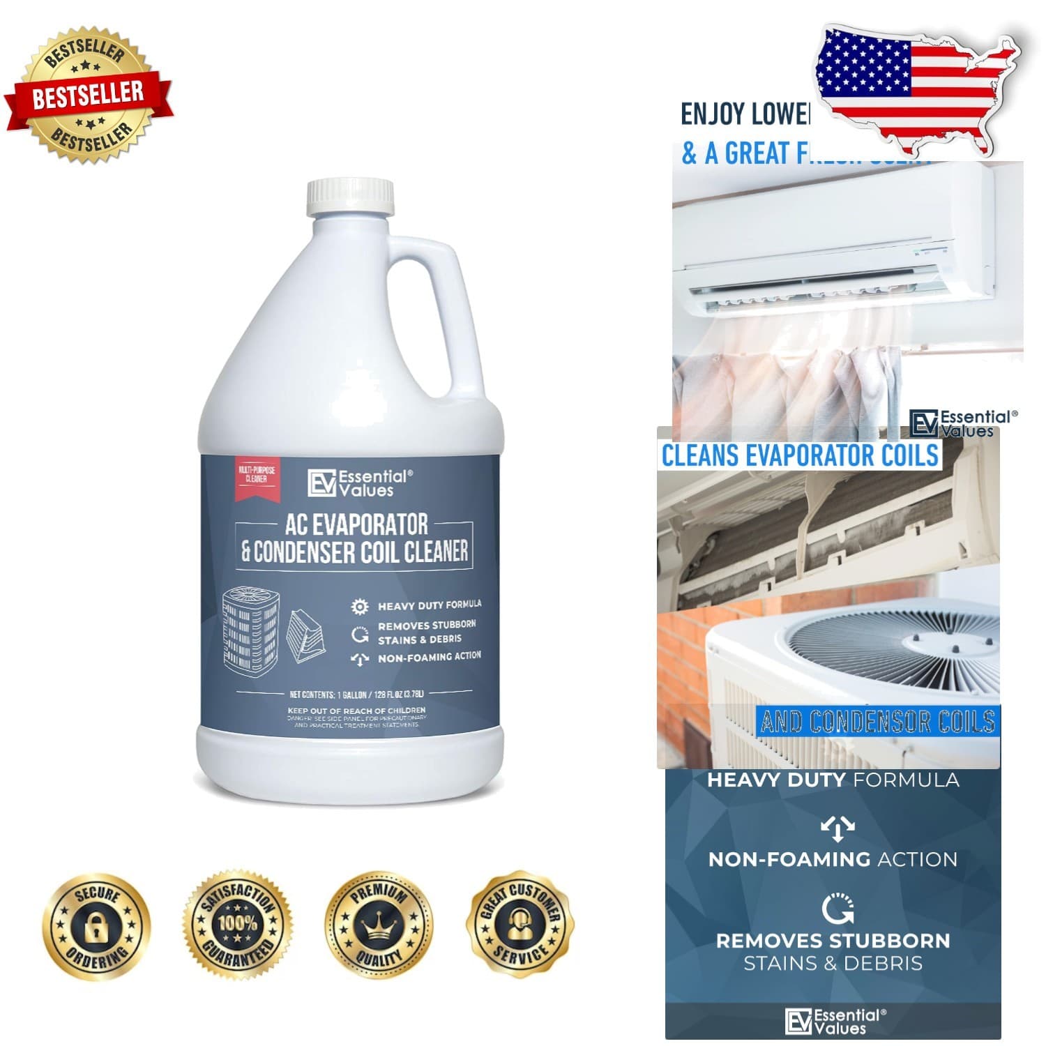 AC Condenser Coil Cleaner Gallon | USA Made Heavy Duty Residential Commercial