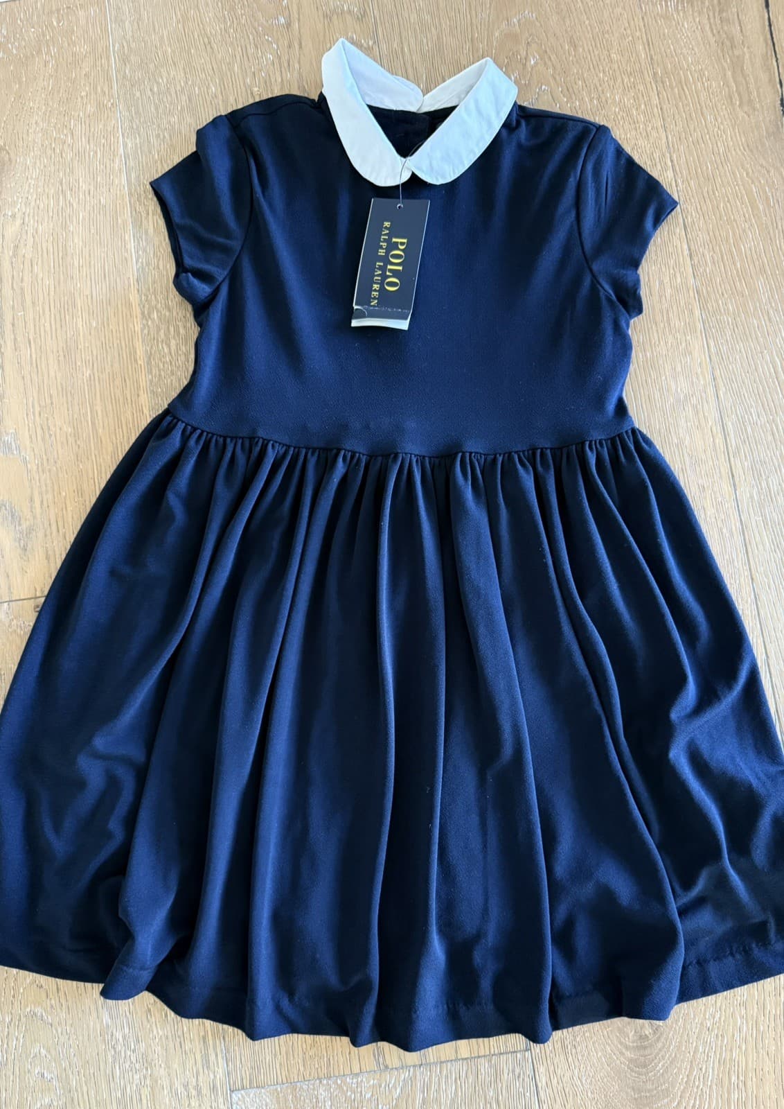 Polo Ralph Lauren Dress Girls Size 6 Navy Blue White Collar Short Sleeve Lined