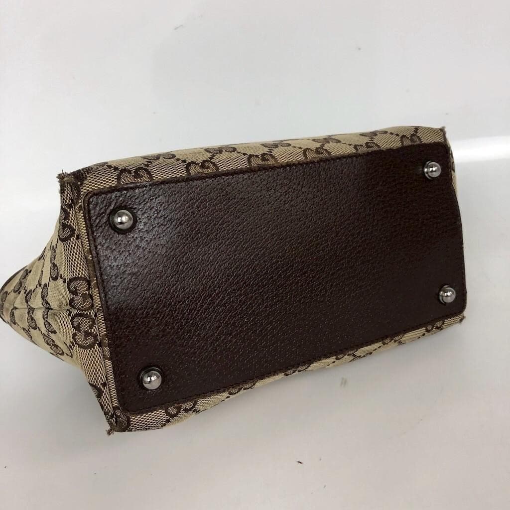 GUCCI GG Hand Bag Leather Brown Beige Silver Hardware Logo From Japan Canvas thumbnail 4