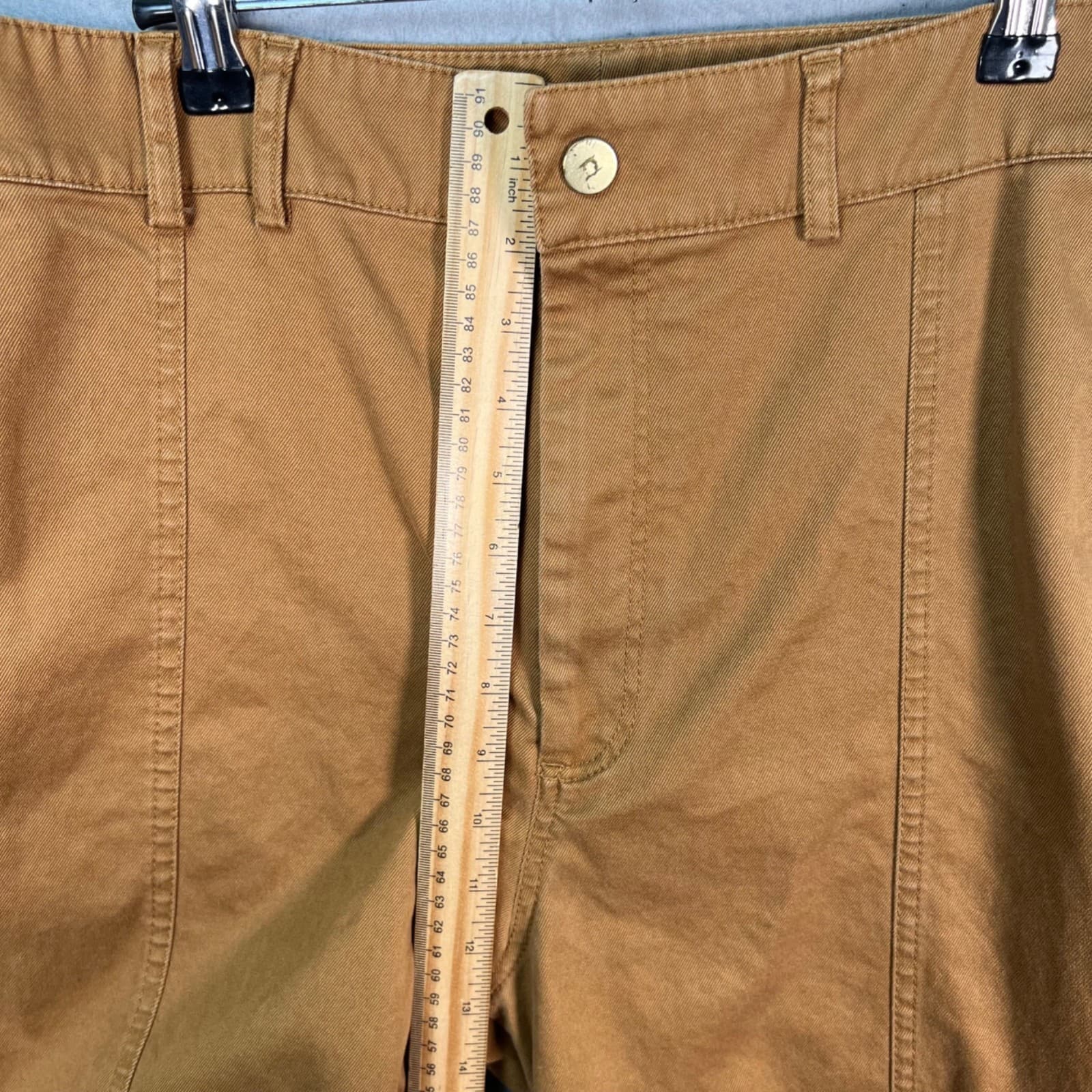 Zara Womens Large Camel Brown High-Waist Cropped Pants With Button Cuff thumbnail 8