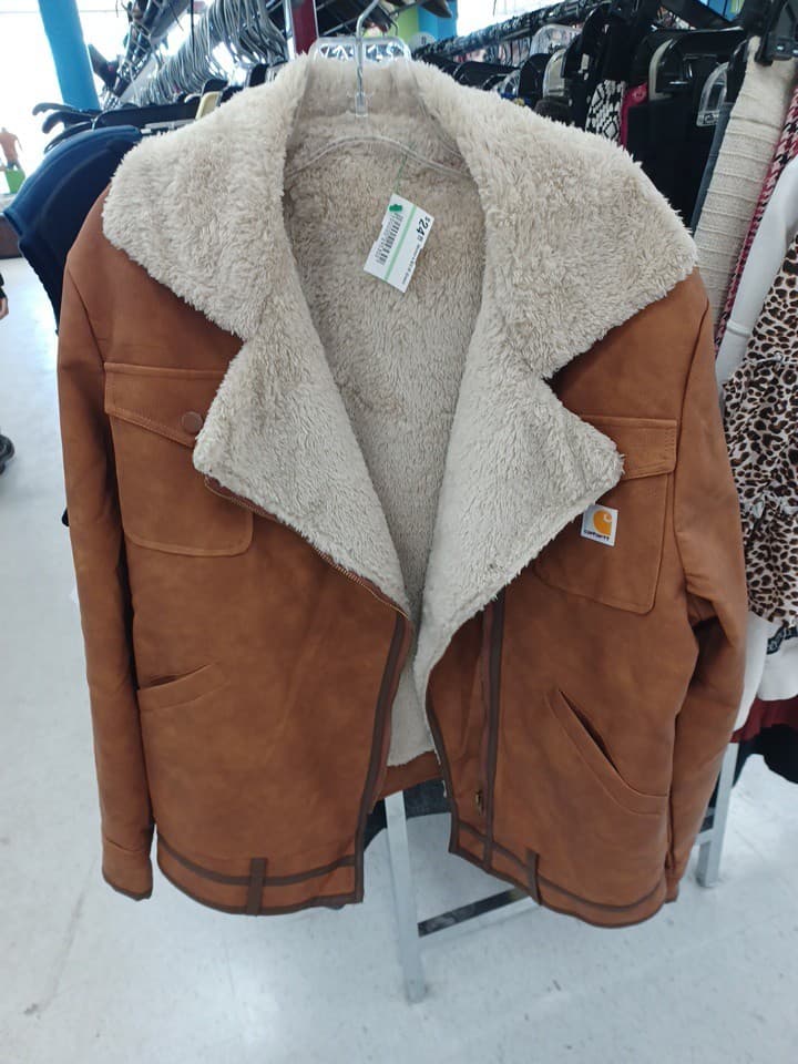 Carhartt Womens Brown Fur Collar Logo Zipper Mid-Length Casual Jacket