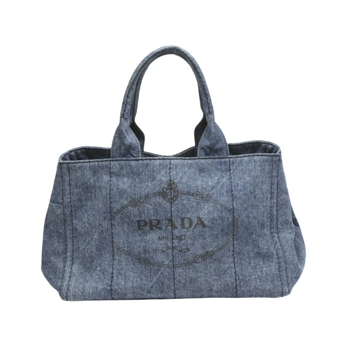 Prada Canapa Denim Tote Bag 1BG439 Blue Vintage Authentic