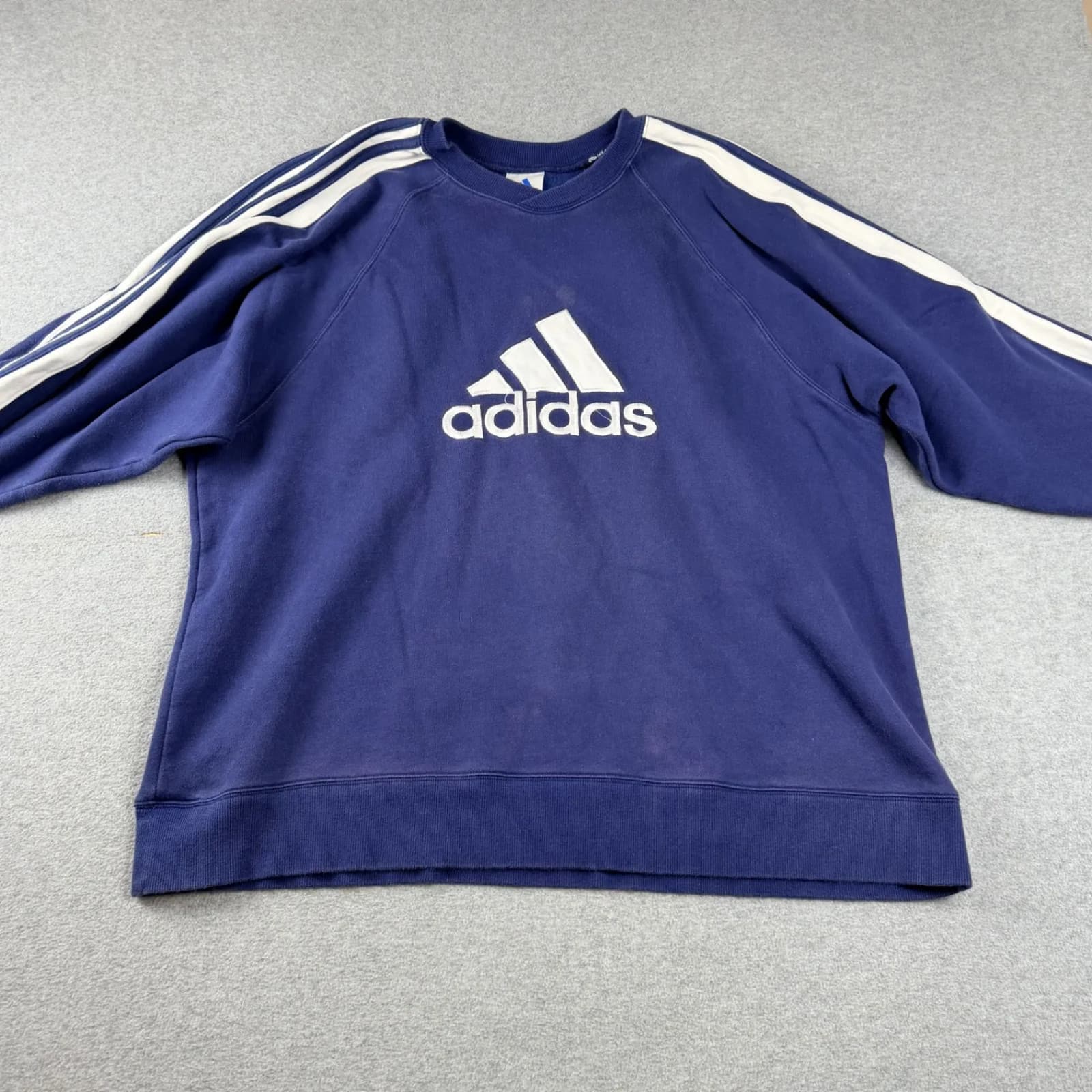 Adidas Mens 3 Stripe Sweatshirt Size XL Blue Vintage Pullover Big Logo