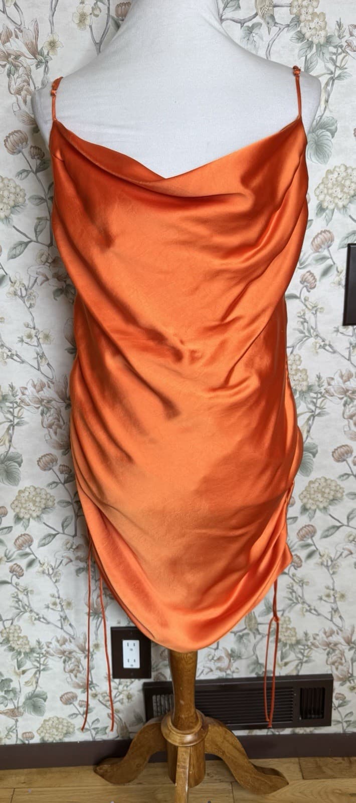 NWT Zara Women's Satin Effect Draped Mini Dress Orange Size XL Bodycon