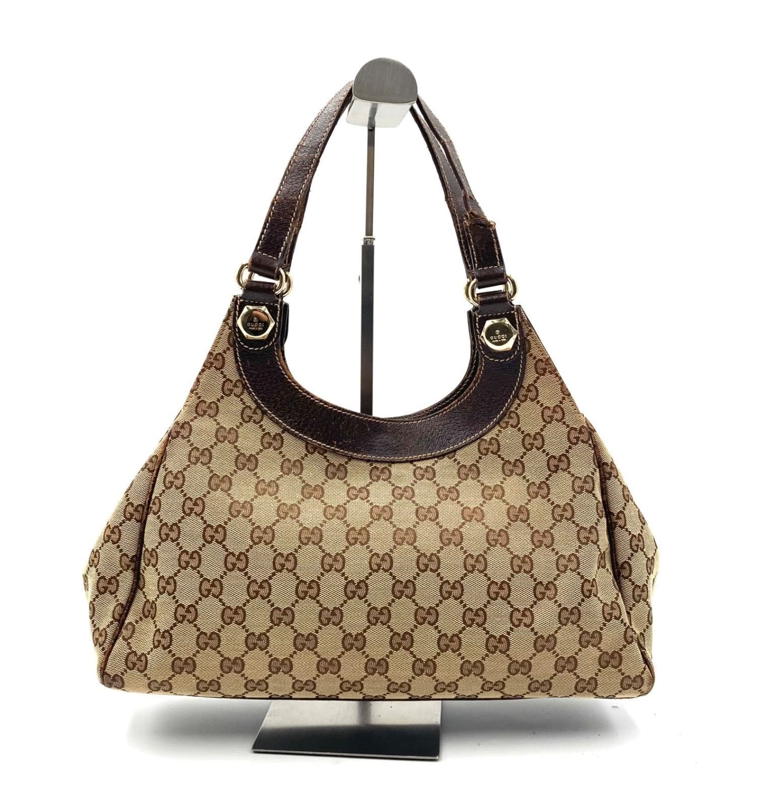 GUCCI's GG Canvas Leather Beige Brown 154982 001998 Hand Bag Used unisex