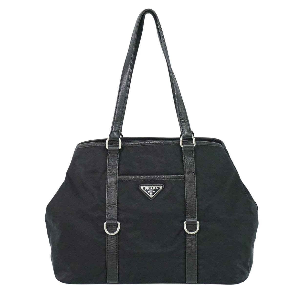 Prada Black Nylon Tote Bag Shoulder Vintage Authentic