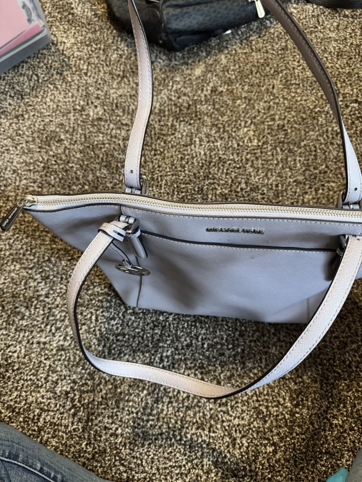 Michael Kors Light purple Tote Shoulder Bag Logo Charm Zip Inner Pockets Women thumbnail 3