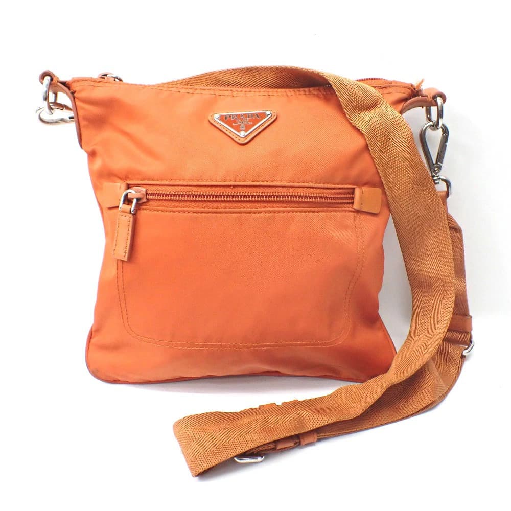 Prada BT0716 Orange Nylon Leather Shoulder Bag Vintage Authentic