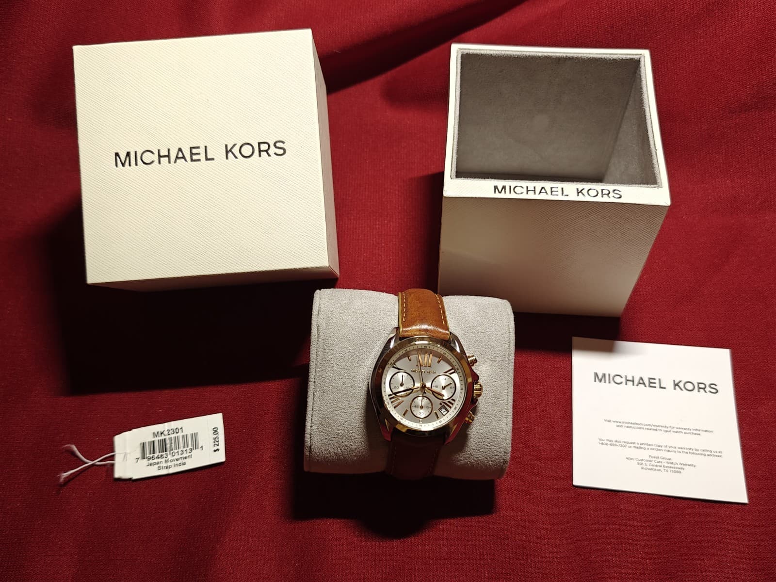 Michael Kors Chronograph Quartz Watch Brown Leather Gold Silver Box thumbnail 2