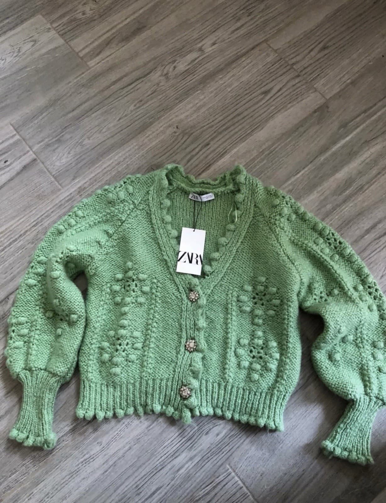 Zara Blog’s Fav Alpaca Lana Wool Blend Green Rhinestone Buttons Cardigan BNWT S