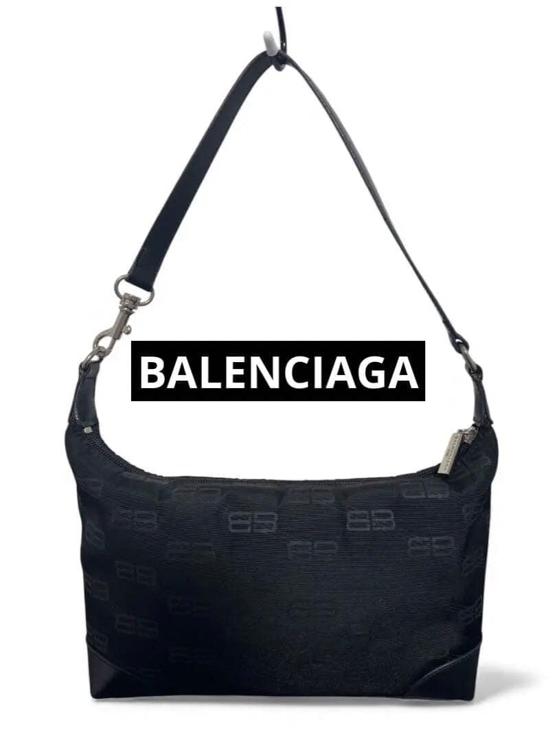 Balenciaga BB Monogram Shoulder Pouch Black Mini Bag, Slight Wear Japan