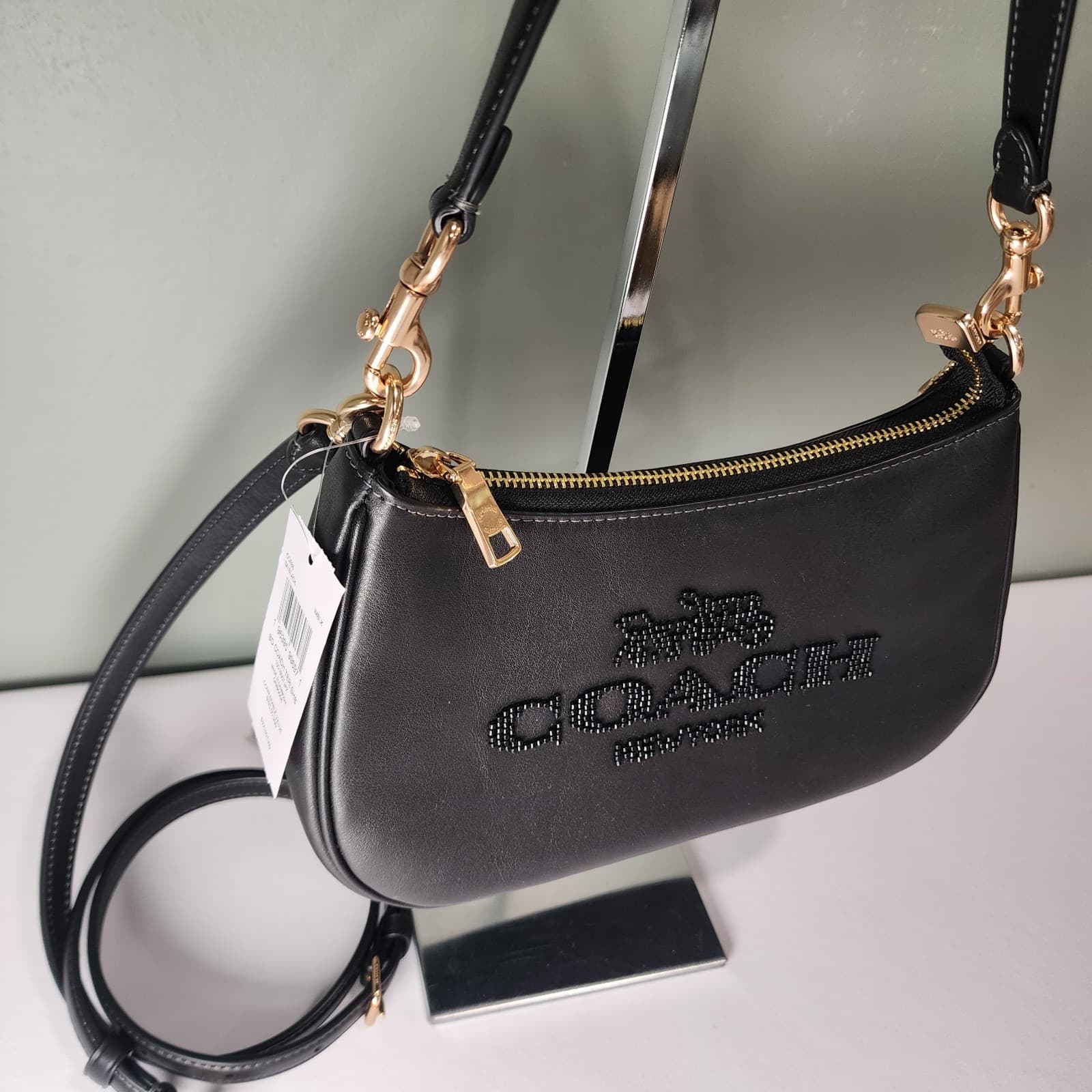 NWT COACH CCE86 Teri Shoulder Bag With Beaded Coach Graphic Smooth Leather Black thumbnail 3