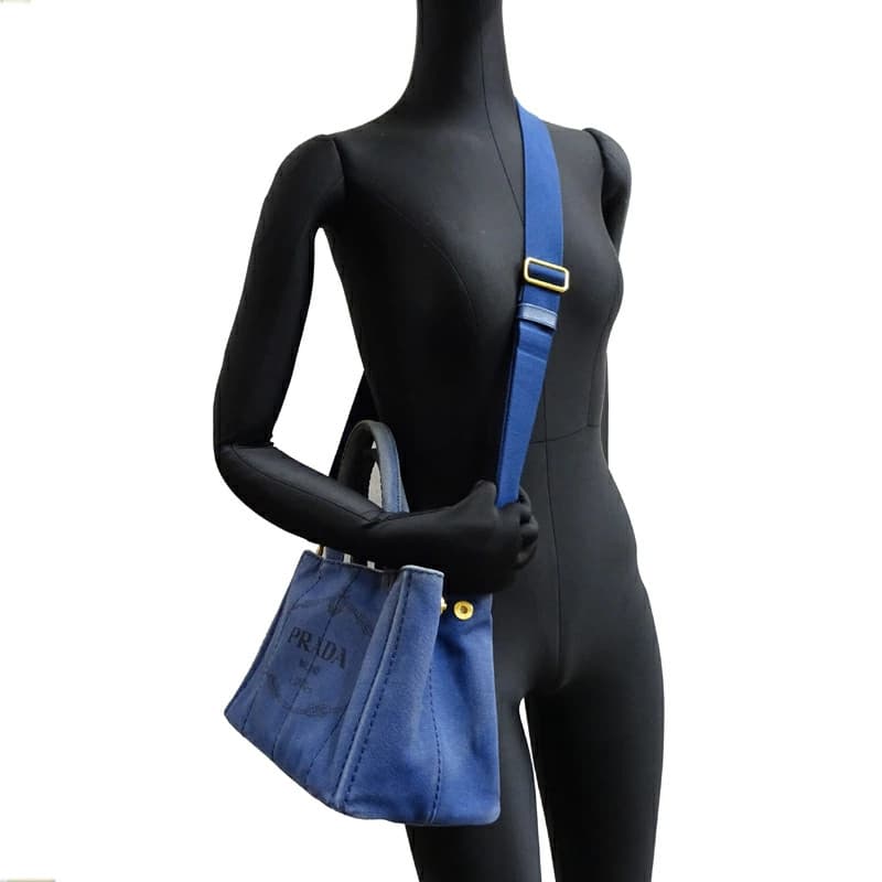 Prada Canapa PM 1BG439 Blue Canvas Tote Bag Vintage Authentic thumbnail 9