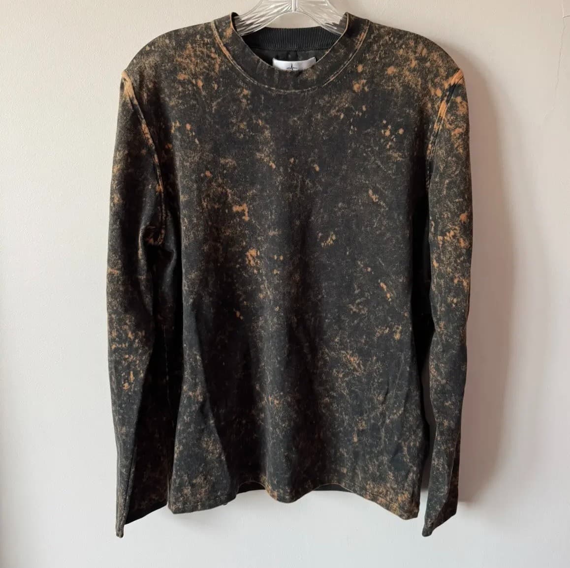 stone island OFF DYED OVD LONG SLEEVE TEE IN BLACK-BROWN-MARBLE SIZE LARGE