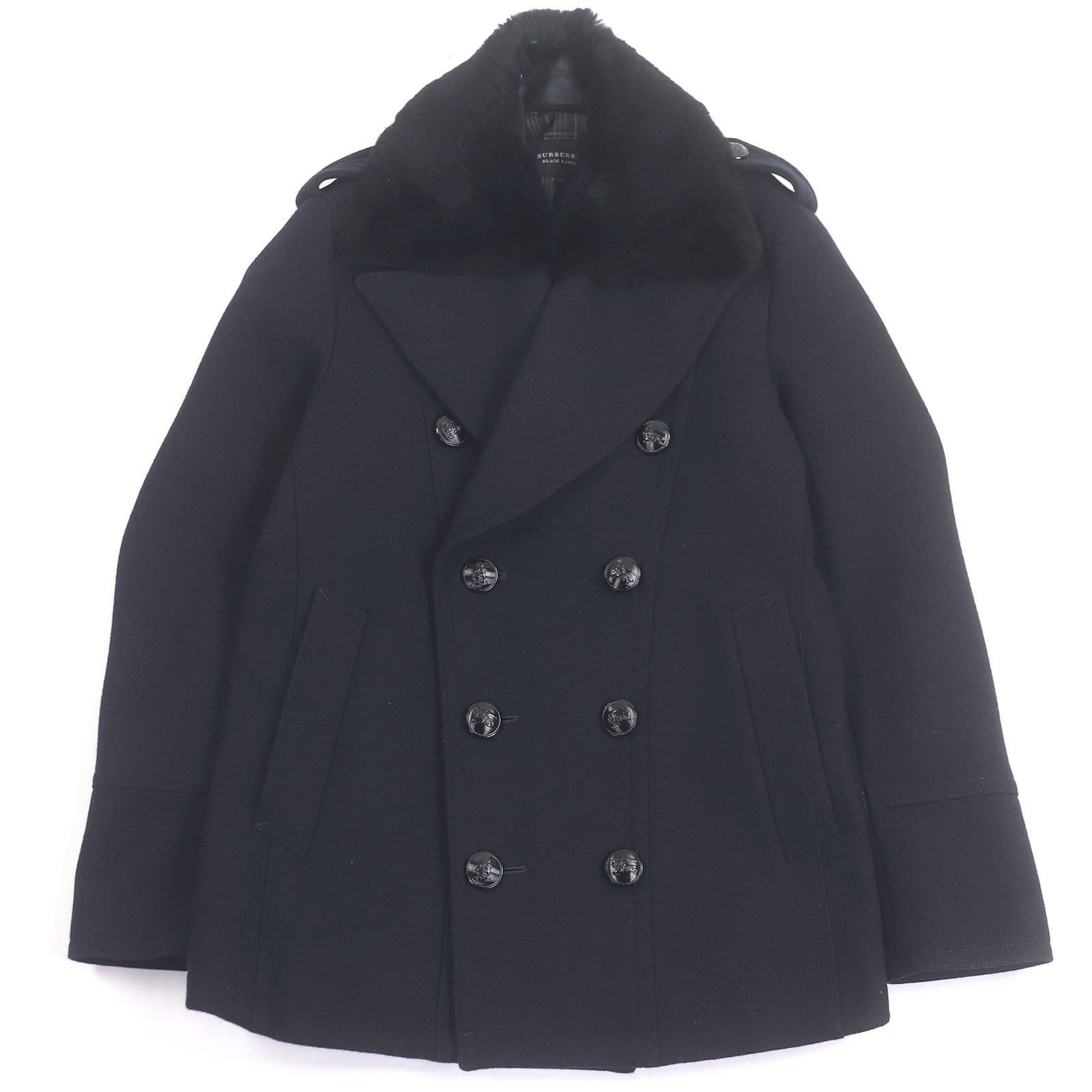 Burberry Black Label Pea Coat Nova Check Wool Men's Navy Asian fit M US size S