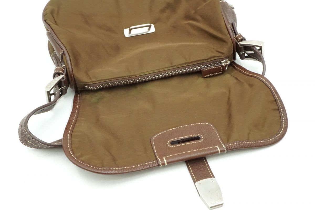 Prada Tessuto Nylon Leather Brown Semi Shoulder Bag Vintage Authentic thumbnail 8