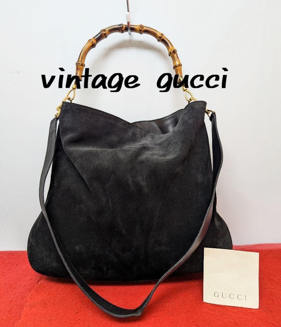 Gucci Bamboo Suede Leather Shoulder Bag Extremely Rare Excellent Condition