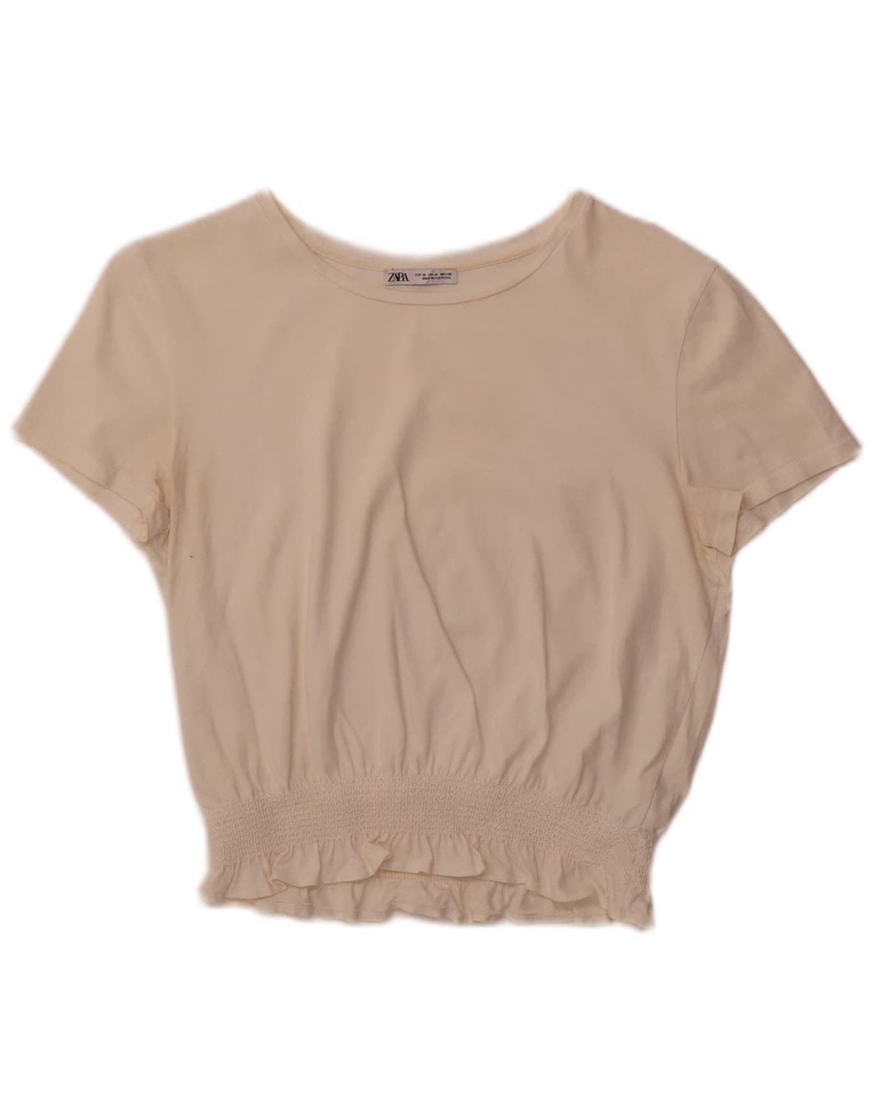 ZARA Womens Crop Blouse Top UK 12 Medium Off White Cotton BH31