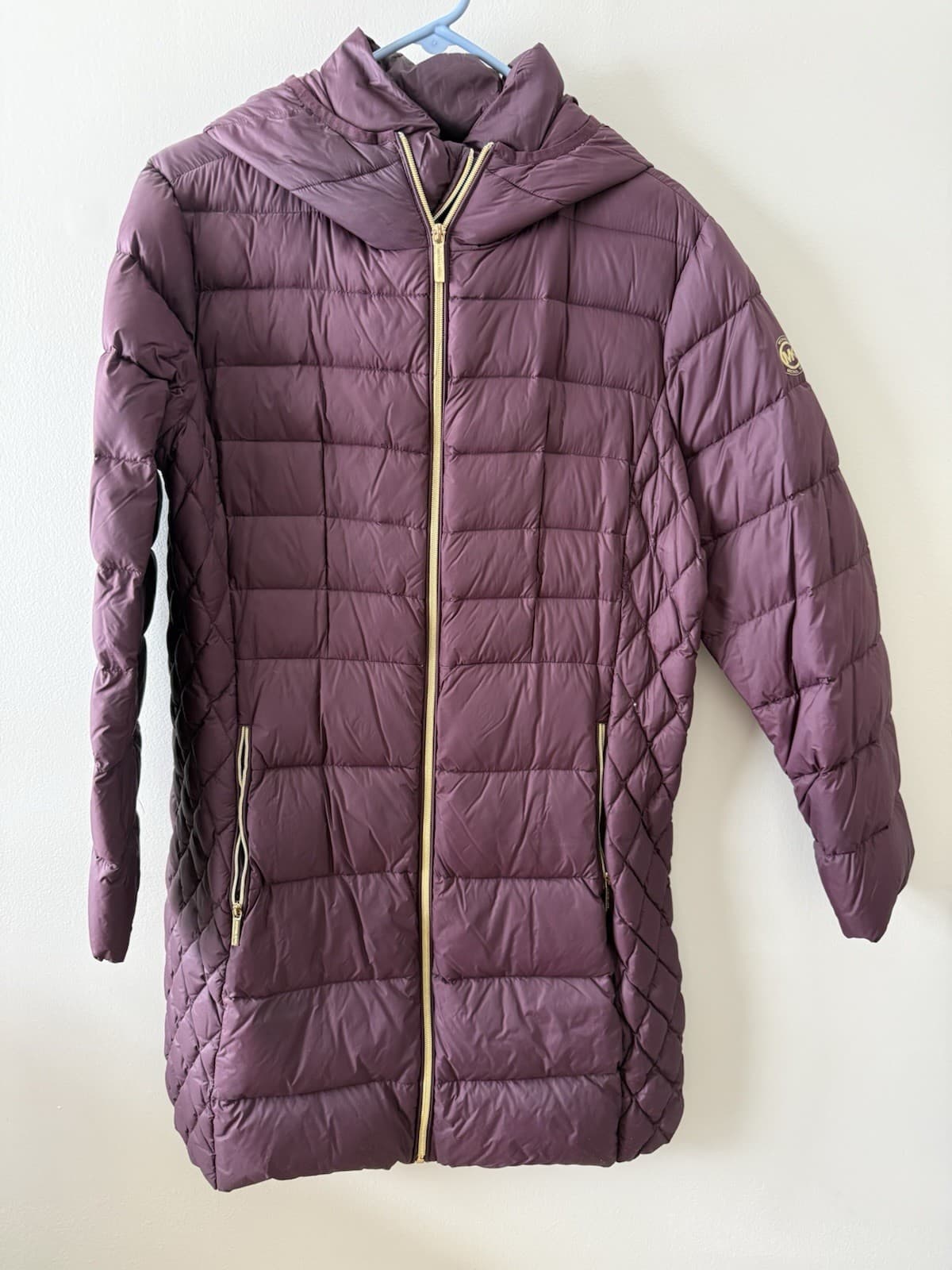 Michael Kors Women’s Winter Coat Purple Hooded XL Gold Zipper