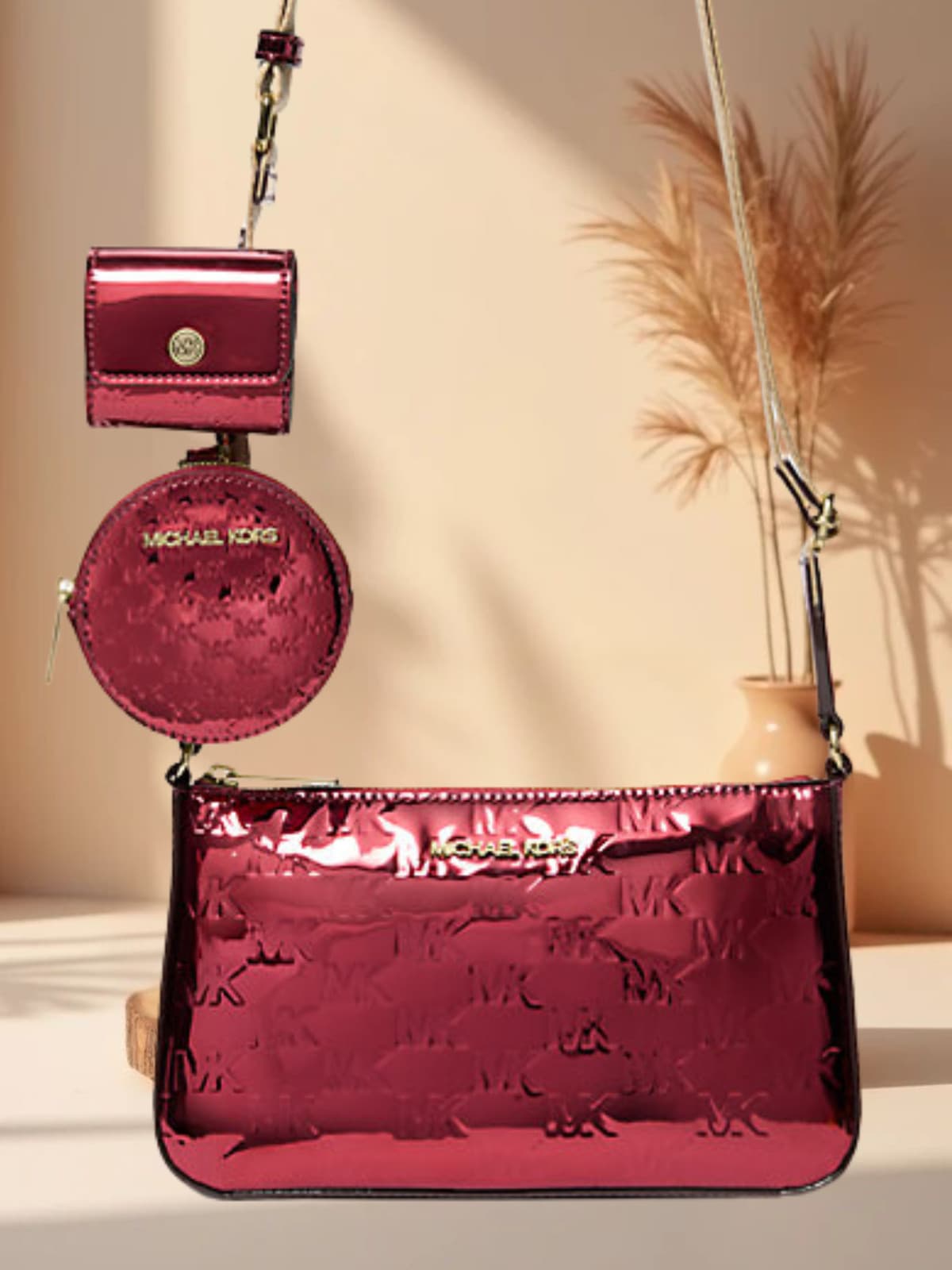 Michael Kors Jet Set Women Small Purse Handbag Crossbody Bag with Case Cherry MK