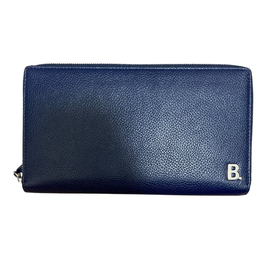 Good item BALENCIAGA Leather round zipper long wallet 601352 Navy Men's Women's