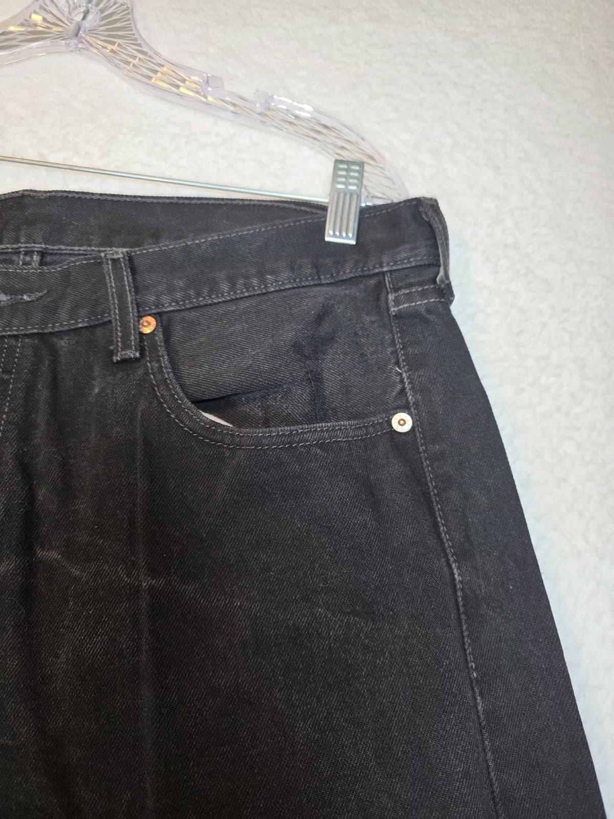 Levis 501 Jeans Mens 36x36 Faded Black Button Fly Straight Leg Dark Wash Denim thumbnail 8