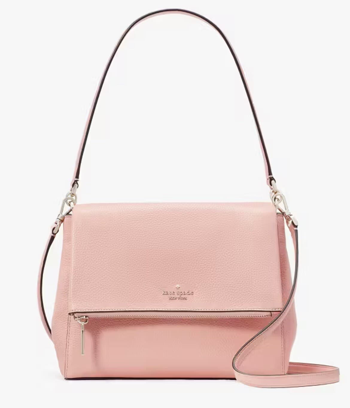 Kate Spade Leila Medium Flap Shoulder Bag Peachy Rose Leather Purse Crossbody