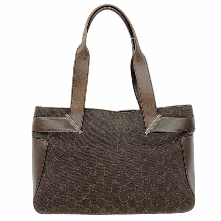 GUCCI Denim Tote Bag Brown Silver Hardware 73983