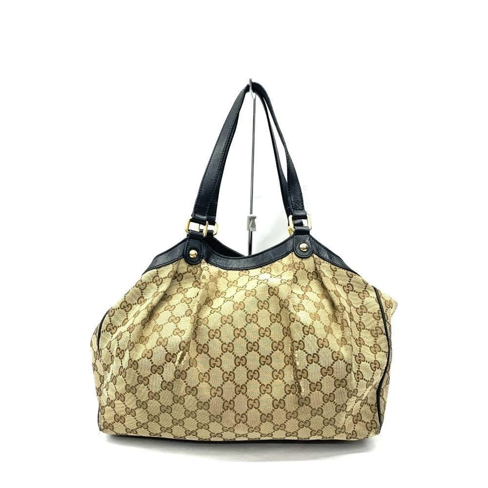 Gucci GG Canvas Tote Bag Beige Black Used