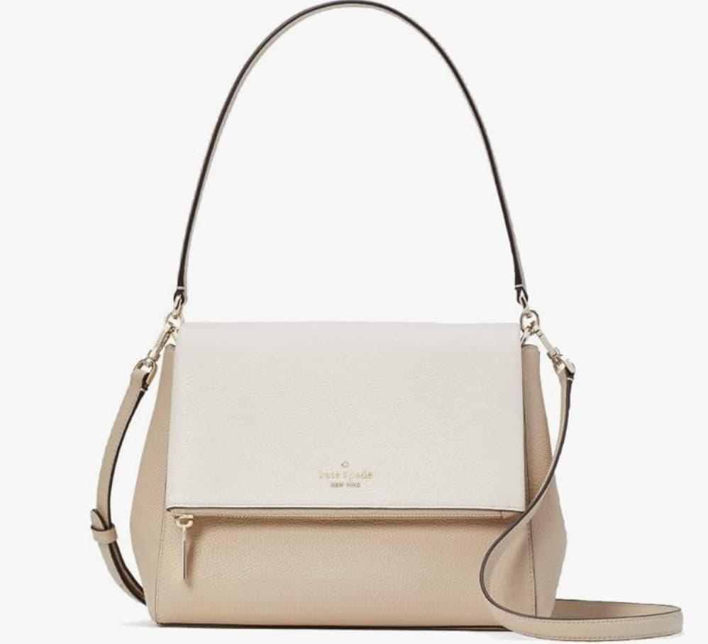 Kate Spade Leila Medium Flap Shoulder Bag Beige White Leather K6762 NWT $399 FS