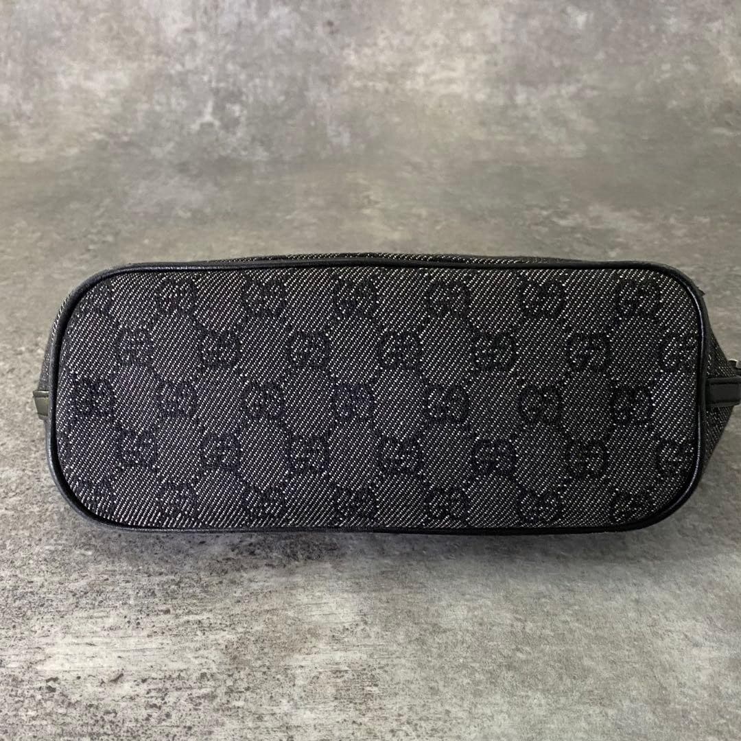 GUCCI 07198.2123 GG Canvas Denim Accessory Pouch Leather Black LogoFrom Japan thumbnail 7